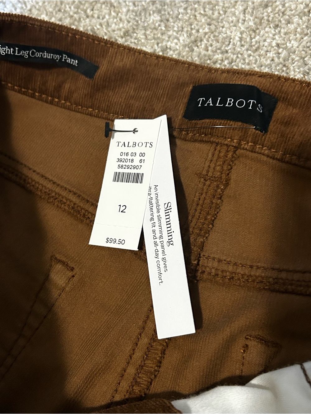 NWT Talbots Brown Corduroy Straight Leg Pants Size 12 - Picture 5 of 10